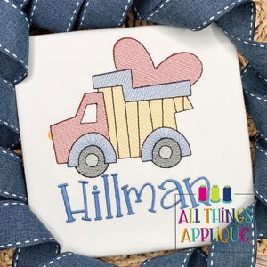 Valentine Sketch Stitch Embroidery Design - Dump Truck with Heart Sketch Light Fill Stitch Machine Embroidery Design with Instant Download