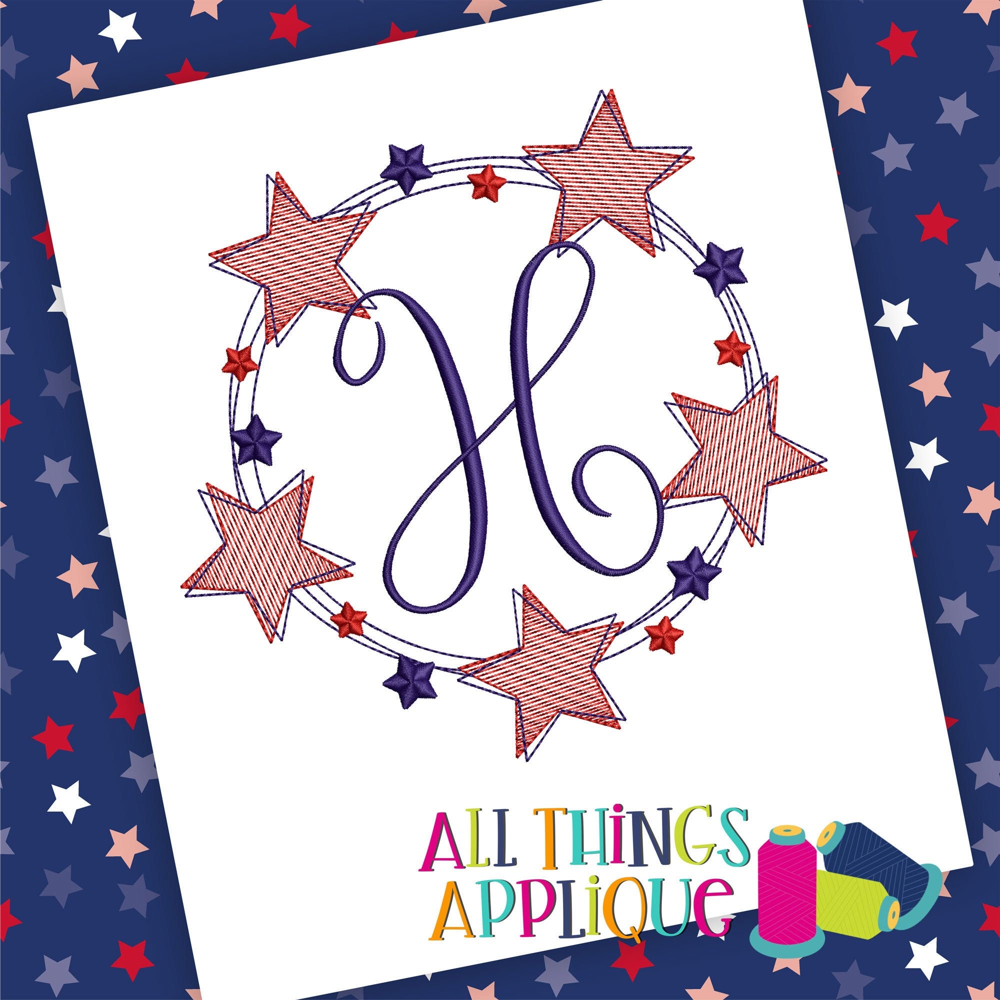 July 4th Star Circle Frame - Machine Embroidery Design - 4th of July …
