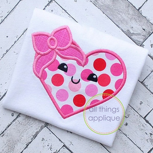 Kawaii Heart with Bow (#890) - Valentine Applique Design - INSTANT DOWNLOAD