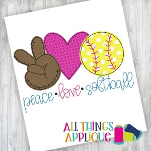 Baseball Applique Design - Peace Love Softball - Machine Embroidery Bean Stitch Applique Design with Instant Download