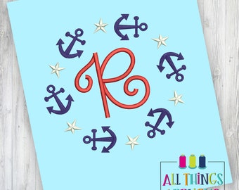 Anchor Monogram Frame Embroidery Design for use with Embroidery Machine - Instant Download - Font Not Included