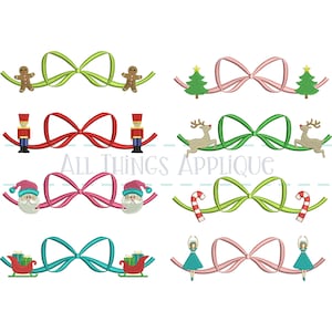 Christmas Bow Embroidery Design Bundle - 8 Christmas Bow Designs - 6 Sizes Each - Nutcracker, Santa, Sleigh, Reindeer, Ballerina, Tree