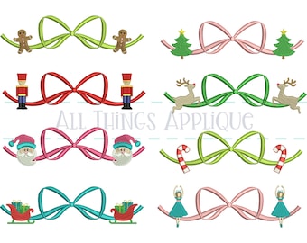 Christmas Bow Embroidery Design Bundle - 8 Christmas Bow Designs - 6 Sizes Each - Nutcracker, Santa, Sleigh, Reindeer, Ballerina, Tree