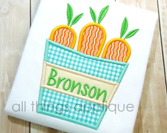 Easter Applique Design - Carrot Basket Rectangle Name Box Satin Stitch Machine Embroidery Design by All Things Applique