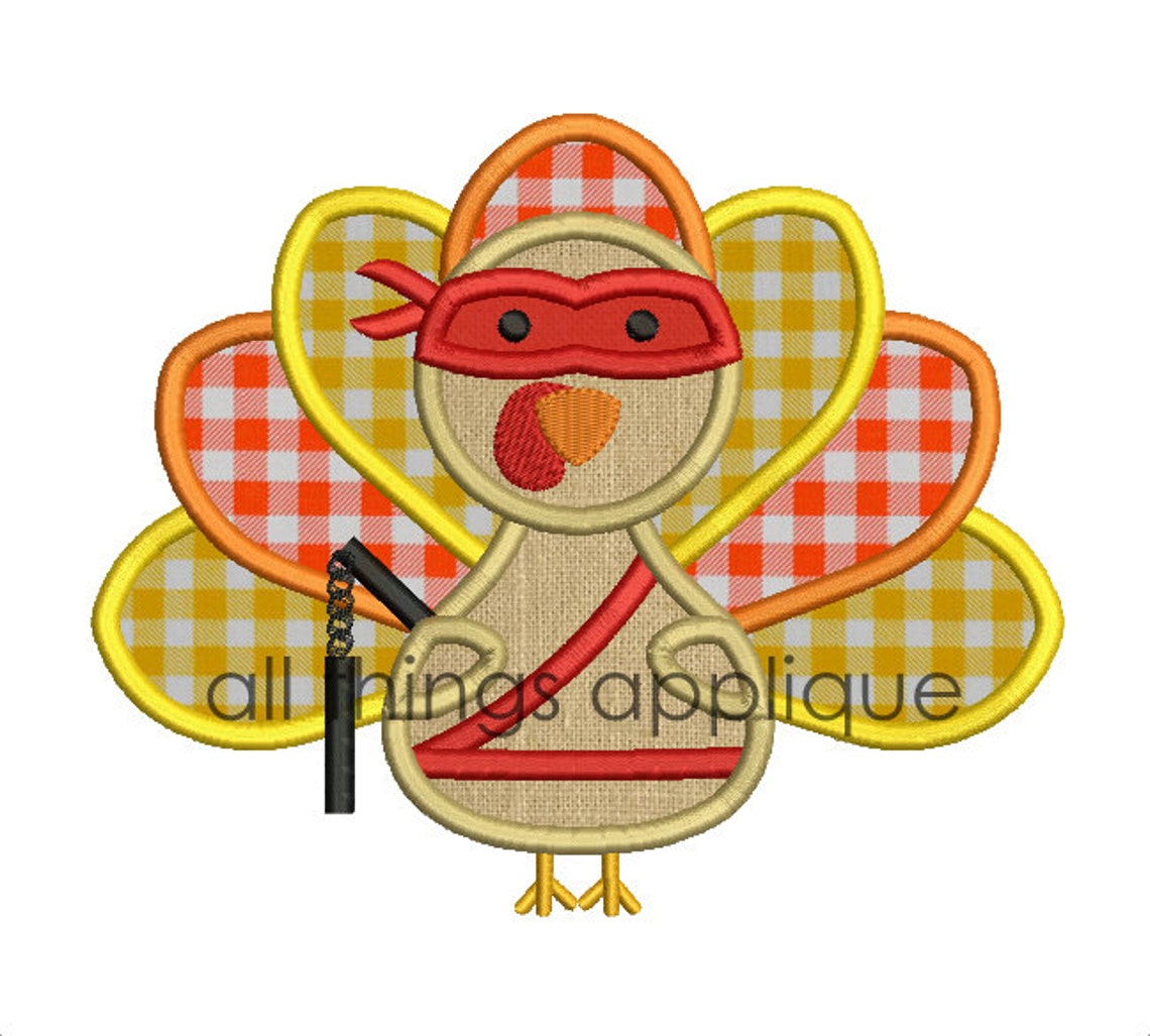 Ninja Turkey Applique Design SATIN 3 Sizes INSTANT Etsy