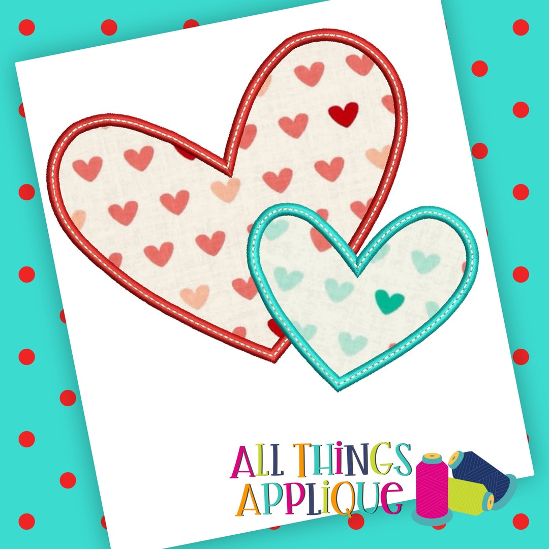 Valentine’s Day Applique Design Double Heart Embroidery Applique Design