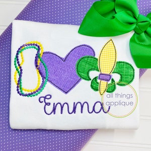 Mardi Gras Trio Applique Design - Beads, Heart, Fleur De Lis - BEAN Stitch (#1560) - INSTANT DOWNLOAD
