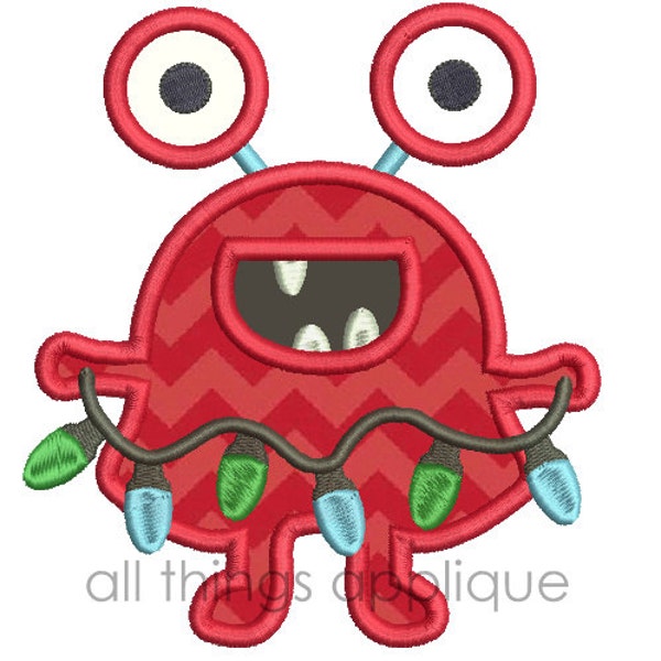 Christmas Lights Monster Applique Design - Christmas Applique Designs - 3 Sizes - INSTANT DOWNLOAD