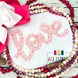 Valentine Hand Lettered &quot;love&quot; Embroidery Design to be Stitched with Chenille Yarn or Chenille-It