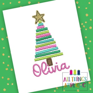 Christmas Tree Embroidery Design - Machine Embroidery Design for Christmas with Raggy Stripe Satin Stitch Trees