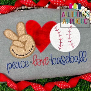 Baseball Applique Design - Peace Love Baseball - Machine Embroidery Zig Zag Stitch Applique Design with Instant Download