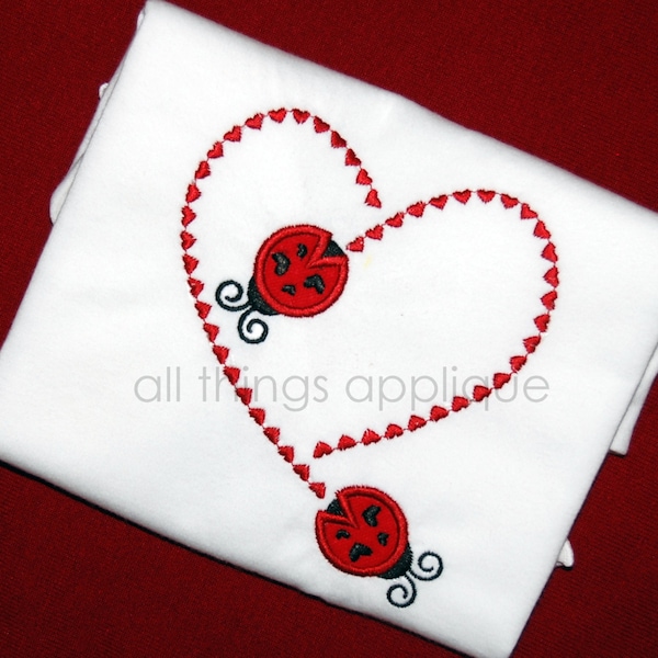 Ladybug Stitching Heart - Valentine Applique Design - Machine Embroidery Design - INSTANT DOWNLOAD