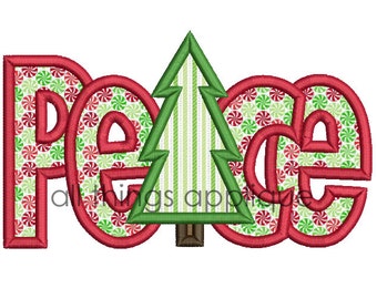 PEACE with Christmas Tree - Christmas Applique Designs - 4 Sizes - INSTANT DOWNLOAD