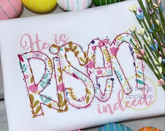 He is Risen Indeed Easter Bean Vintage Stitch Applique Design - Machine Embroidery (#1585) - All Things Applique - INSTANT DOWNLOAD