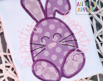 Easter Bunny Applique Design with Hippity Hoppity - Zig Zag Stitch Machine Embroidery Design - Perfect for Easter - by All Things Applique