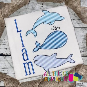 Dolphin Whale Orca Trio Applique - BEAN Stitch (#1142) - Summer Beach Machine Embroidery Design - 4 Sizes - INSTANT DOWNLOAD