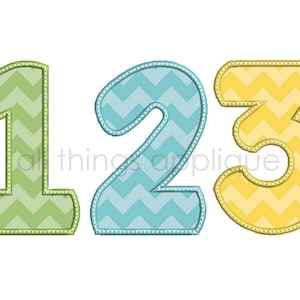 Happy Zahlen Applikation - Die Zahlen 0-9 - 3 Größen - Maschinenstickerei Design - INSTANT DOWNLOAD