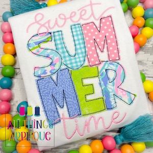Sweet Summer Time Applique Design - Bean Stitch Summer Applique Design to use on your Embroidery Machine - Instant Download