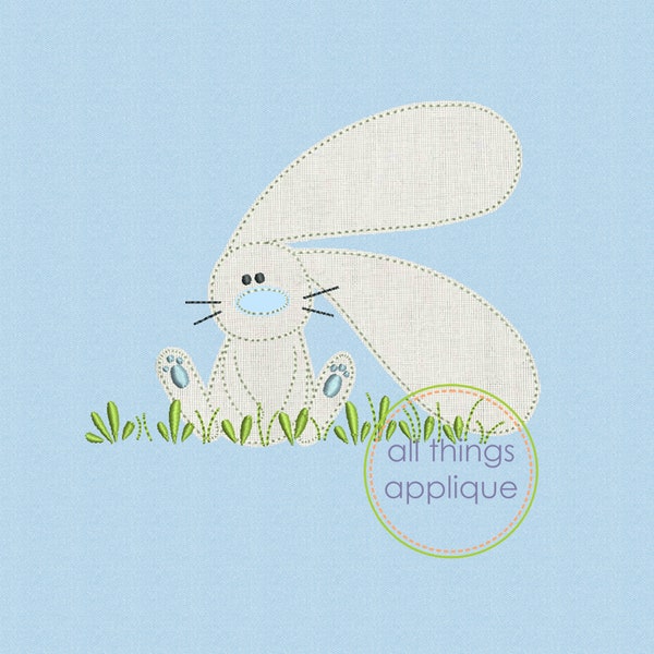 Bunny Sitting in Grass - BEAN Stitch - Easter Applique Design - INSTANT DOWNLOAD