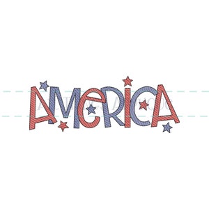 May include: The word "AMERICA" is written in red and blue with stars around it.