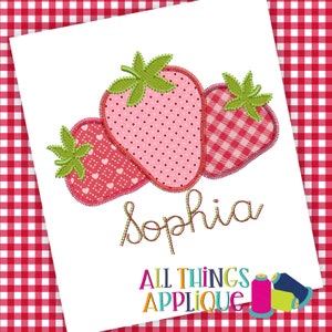 機械刺繍用イチゴ アップリケ デザイン - ジグザグ ステッチのイチゴ トリオ - All Things Applique