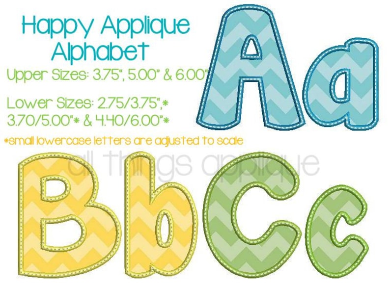 Happy Applique Alphabet Font for Machine Embroidery 26 Letters Upper and Lower 3 Sizes Machine Embroidery Design INSTANT DOWNLOAD image 4