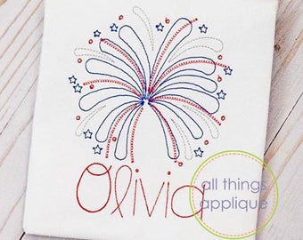 Firework Quick Stitch Embroidery Design | 4th of July Machine Embroidery File | All Things Applique | Happy 4th of July