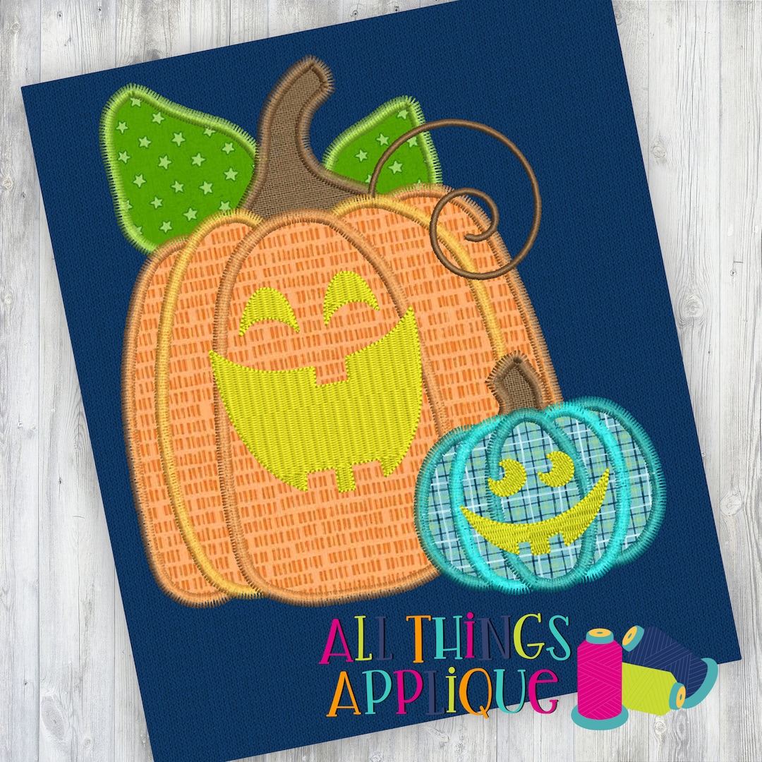 Halloween Applique Design - Double Happy Jack O Lantern Pumpkin Zig Zag ...