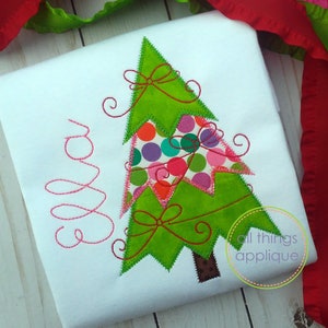 Bow Christmas Tree Applique Design Zig Zag Stitch (#1231) - 4 Sizes - INSTANT DOWNLOAD - Christmas Applique Design