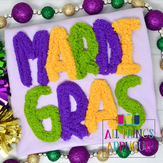 Mardi Gras Yarn Design - Yarn Embroidery Design to be Stitched with Chenille Yarn