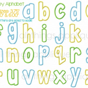 Happy Applique Alphabet Font for Machine Embroidery 26 Letters Upper and Lower 3 Sizes Machine Embroidery Design INSTANT DOWNLOAD image 3
