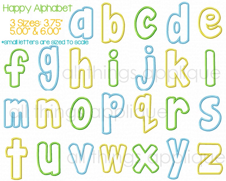 Happy Applique Alphabet Font for Machine Embroidery 26 Letters Upper and Lower 3 Sizes Machine Embroidery Design INSTANT DOWNLOAD image 3