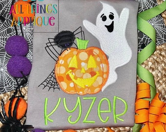 Halloween Applique Design - Ghost Pumpkin Spider Zig Zag Stitch Machine Embroidery Applique design for Halloween