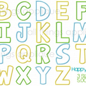 Happy Applique Alphabet Font for Machine Embroidery 26 Letters Upper and Lower 3 Sizes Machine Embroidery Design INSTANT DOWNLOAD image 2