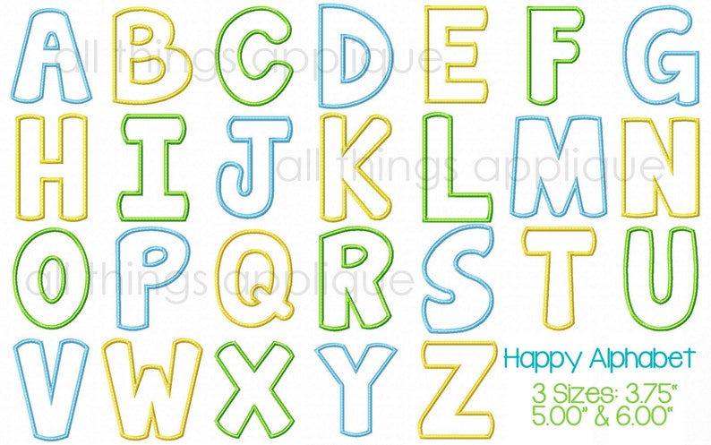 Happy Applique Alphabet Font for Machine Embroidery 26 Letters Upper and Lower 3 Sizes Machine Embroidery Design INSTANT DOWNLOAD image 2