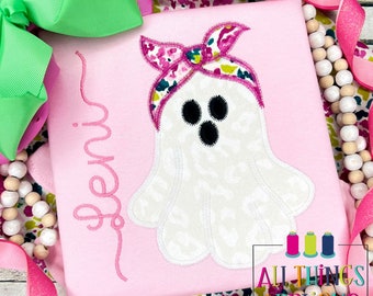 Halloween Applique Design - Ghost with Bandana Bow Zig Zag Stitch Machine Embroidery Applique design for Halloween