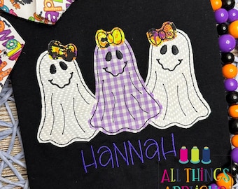 Halloween Applique Design - Ghost Trio with Bows Bean Stitch Machine Embroidery Applique design for Halloween