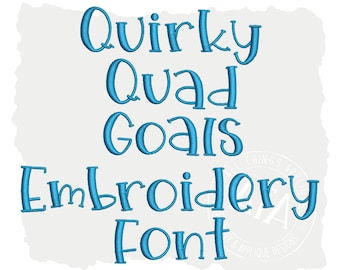 Quirky Quad Goals Machine Embroidery Font - 26 Letters Uppercase and Lowercase - 0.75", 1.0", 1.5", and 2.0" - BX Format Included