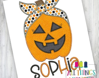 Halloween Applique Design - Pumpkin Jack o Lantern with Bandana Bow Zig Zag Stitch Machine Embroidery Applique design for Halloween