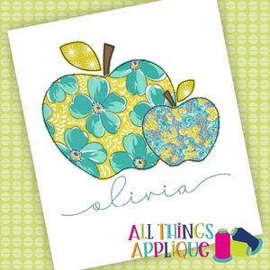 Back to School Applique Design for Machine Embroidery - Two Apples Applique Design - Bean Vintage Stich - All Things Applique