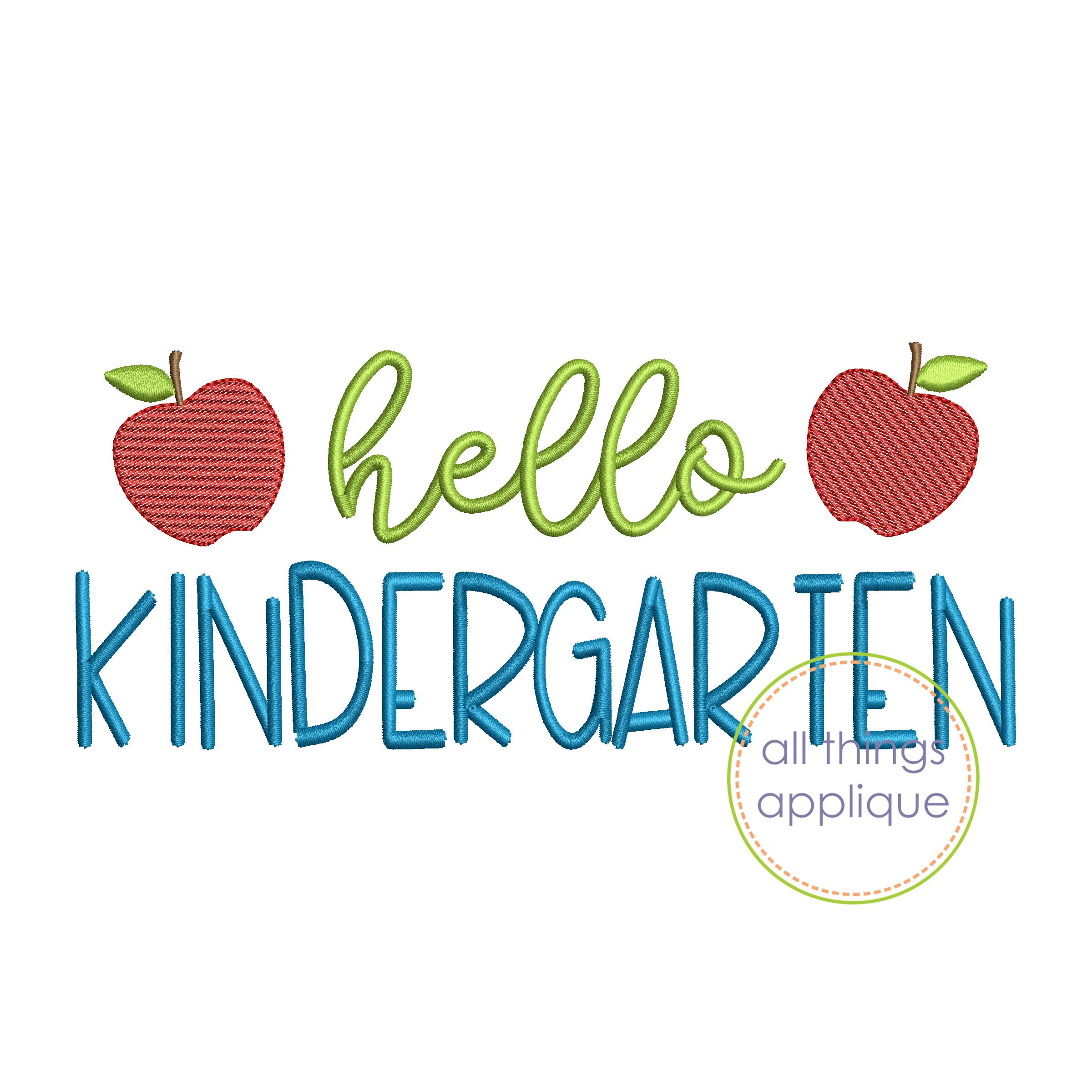 Hello kindergarten embroidery design by all things applique  etsy Hello kindergarten embroidery design by all things applique  etsy