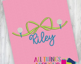 Golf Ball on Tee with Bow Machine Embroidery Design - Girl Golf Tournament Embroidery Design with Instant Download by All Things Applique