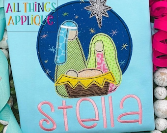 Christmas Nativity Scene Applique Design - Mary, Joseph, Baby Jesus Bean Stitch Applique - All Things Applique - Embroidery - 4 Sizes