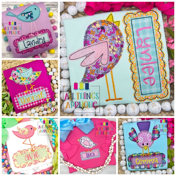 Spring Bird Bean Stitch Bundle - Set of 6 Sweet Applique Bird Designs to use with your Embroidery Machine - Instant Download