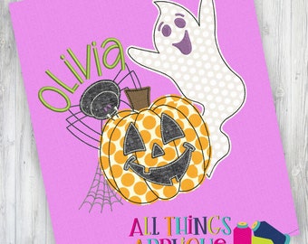 Halloween Applique Design - Ghost Pumpkin Spider Bean Stitch Machine Embroidery Applique design for Halloween