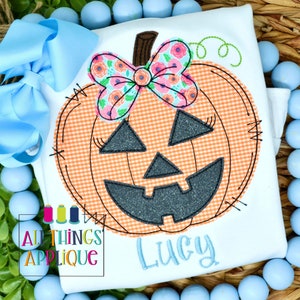 Pumpkin Machine Embroidery Applique Design with Bow for Fall, Halloween, Pumpkin Patch in Bean Stitch by All Things Applique
