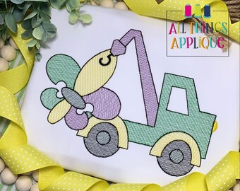 Mardi Gras Embroidery Design - Tow Truck with Fleur de Lis and Mardi Gras Beads Sketch Stitch Machine Embroidery Design - Instant Download