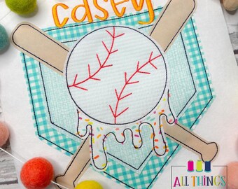 Baseball Drip Home Plate Applique Design - Bean Stitch Machine Embroidery Design - Instant Download