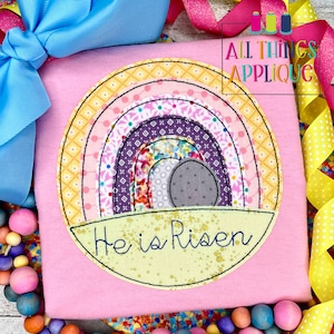 Easter Tomb Applique Design - Resurrection Tomb with Rainbow and Stone Rolled Away - Bean Stitch Machine Embroidery Applique Design