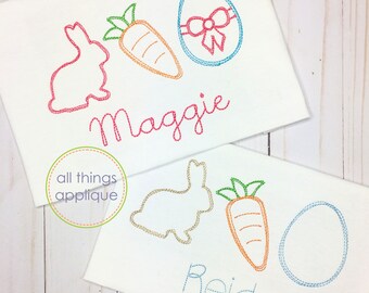 Easter Bunny Carrot and Egg Quick Vintage Stitch Embroidery Design Trio - All Things Applique - Easter Machine Embroidery Design
